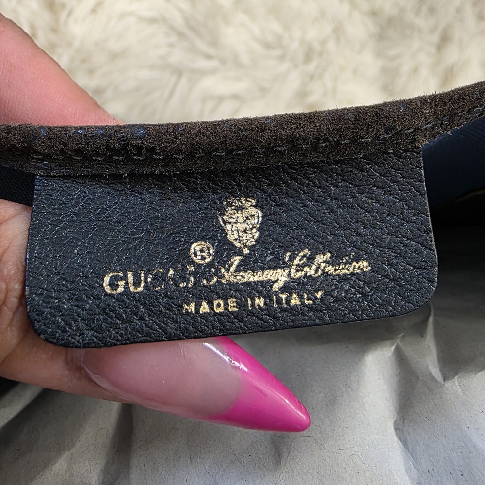 GUCCI GG Vintage Tote Big Shopper Rare Navy Leather Bag 39.02.061 Sherry Purse - Picture 6 of 16